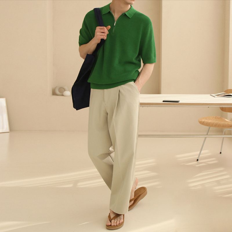 Summer Half-zip Short-sleeved Polo Shirt For Men