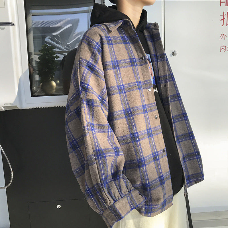 Autumn plaid shirt men's Korean style trendy shirt