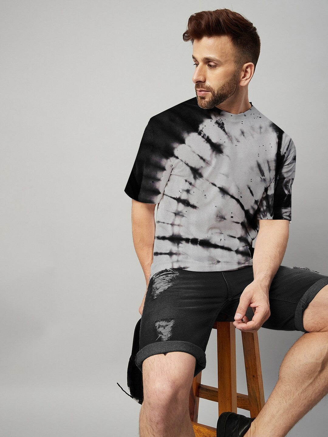 Black And Grey Tie And Die Oversize T-shirt For Men