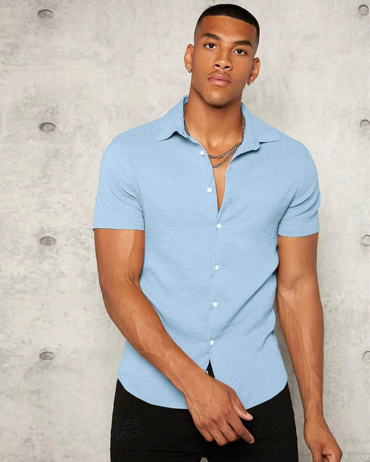 Sky Colour Imported Casual Wear Short Sleeve Shirt For Men's