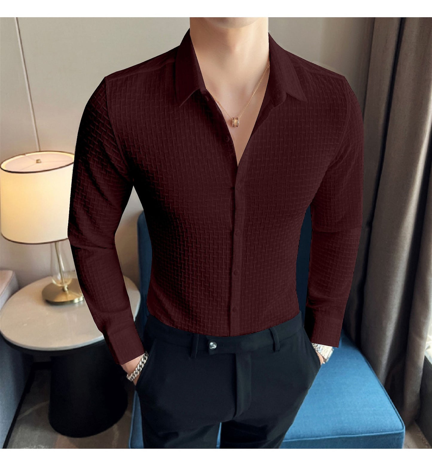 Maroon  Checks Structured Premium Shirt