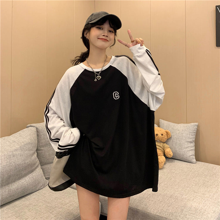 Women's Cotton Korean-style Loose Mid-length Long-sleeved T-shirt