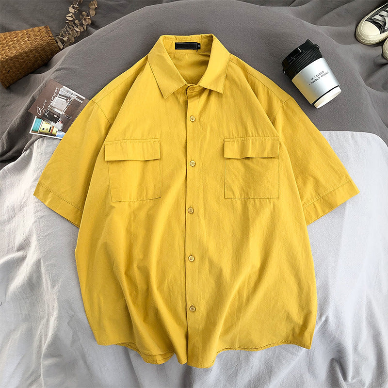 Summer Simple Tooling Short Sleeve Shirt Men