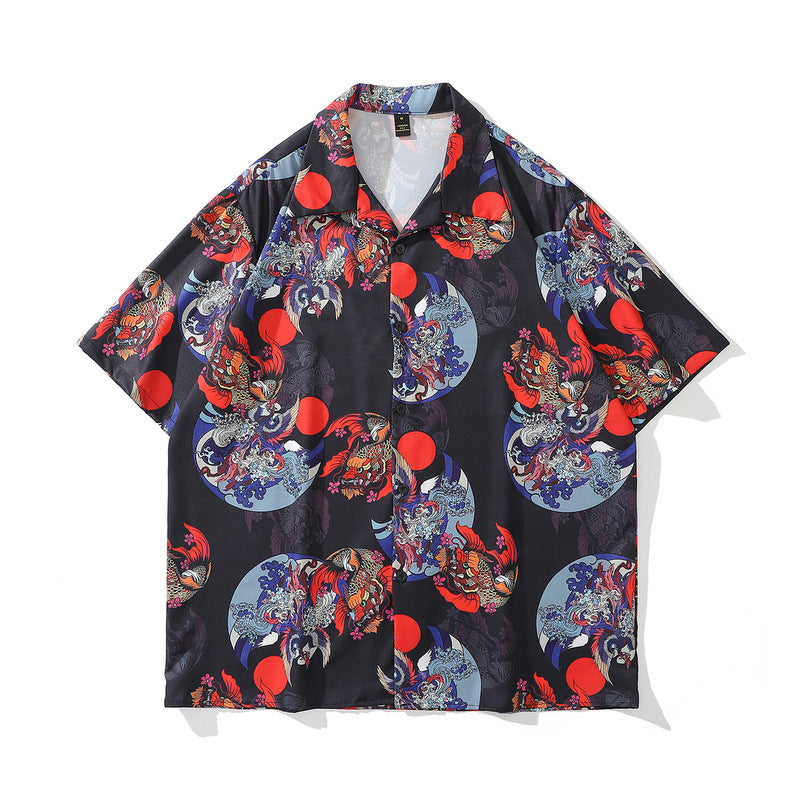 High Street Retro Full Print Short-sleeved Shirts For Men And Women