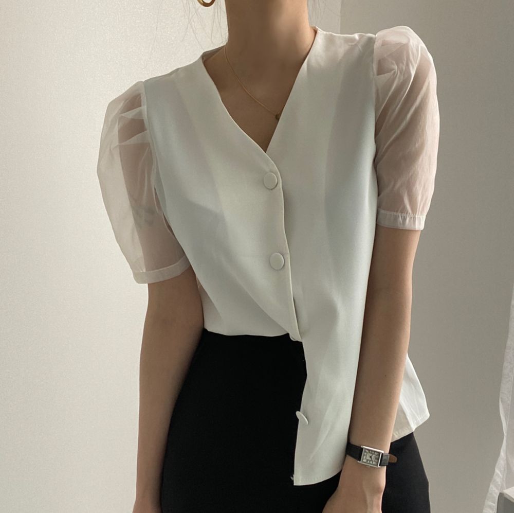 Korean mesh splicing shirt