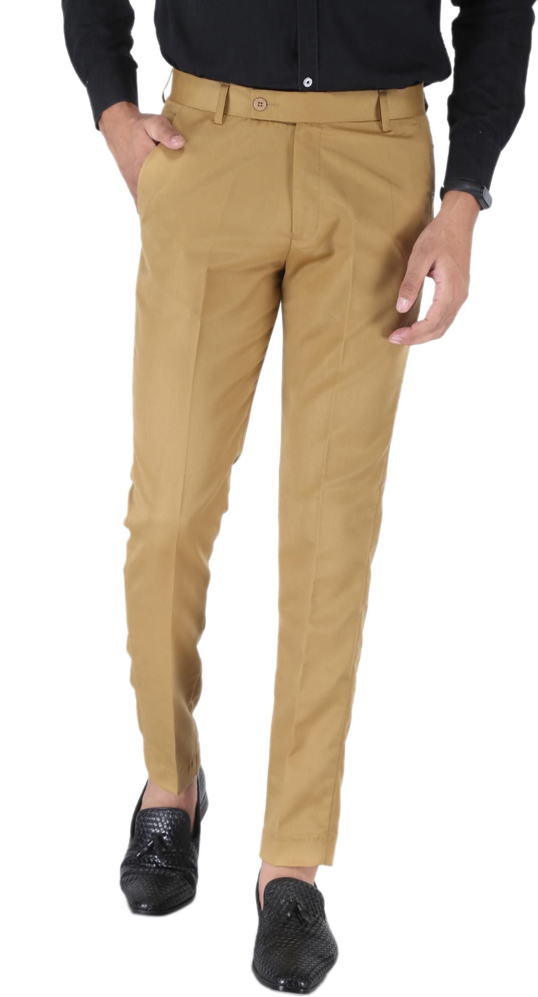 SREY Men Slim Fit Khaki Polyester Blend Trousers