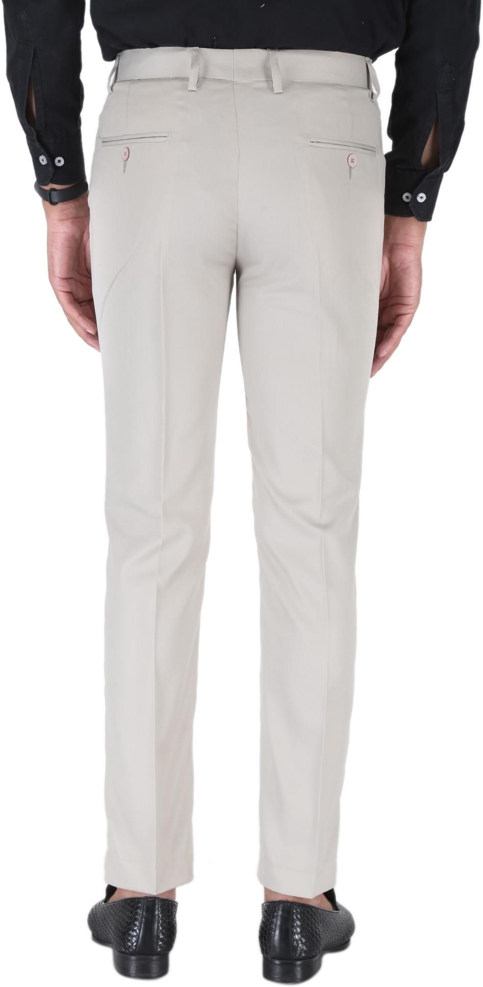 SREY Men Slim Fit Cream Polyester Blend Trousers