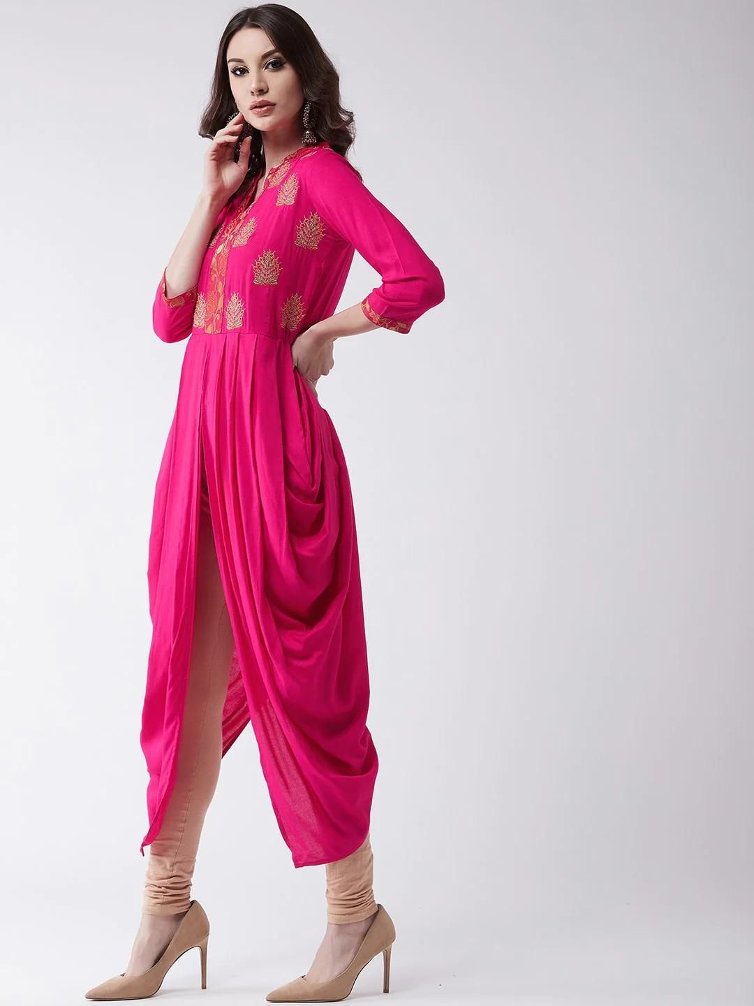 PANNKH Pink Embroidered Cowl Kurta