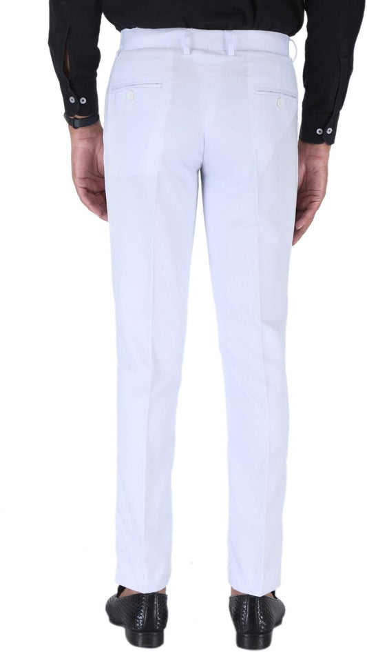 SREY Men Slim Fit White Ployester Blend Trousers