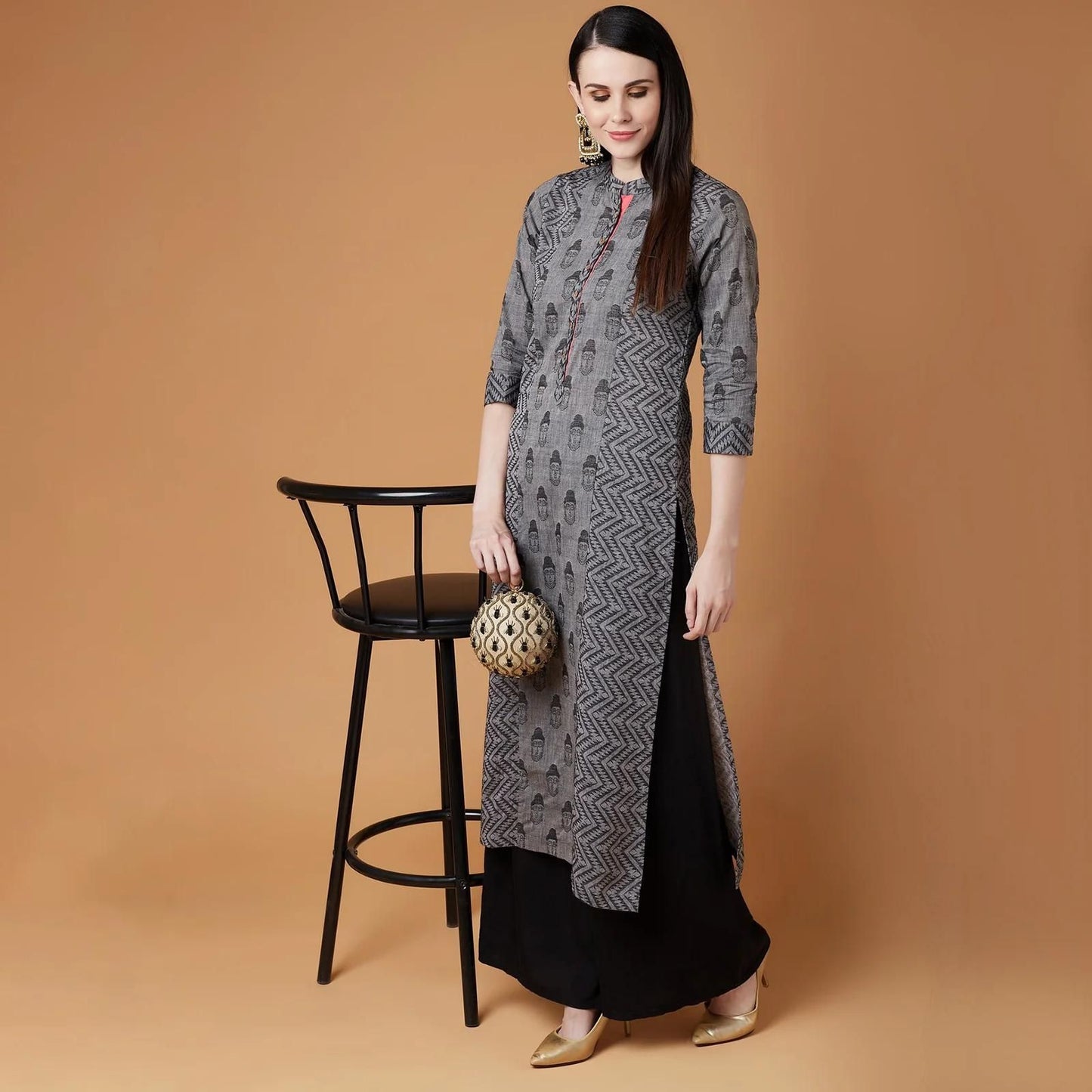 PANNKH Grey Handloom Buddha Straight Kurta