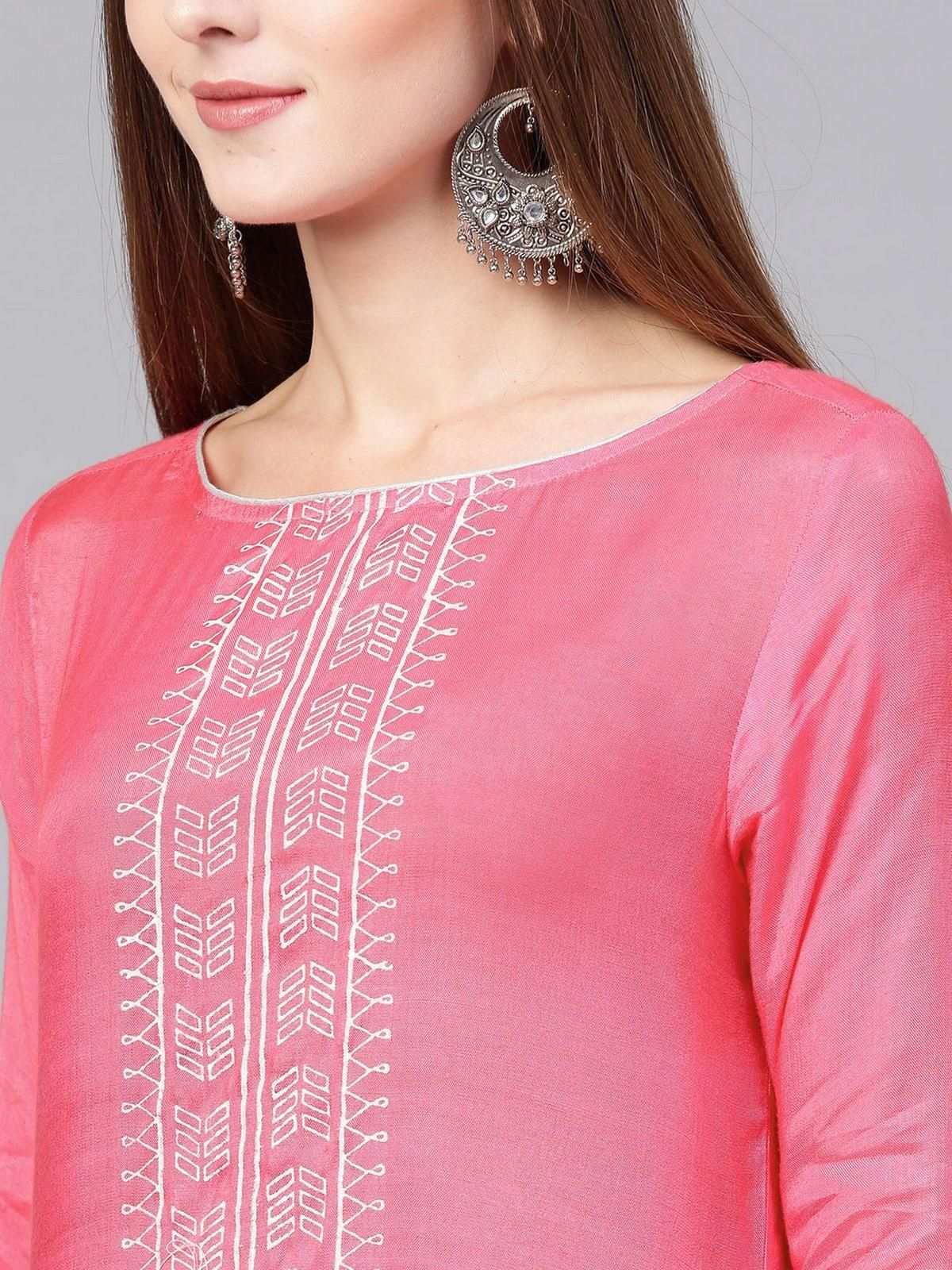 PANNKH Pink Lotus Inspired Swan Printed Kurta