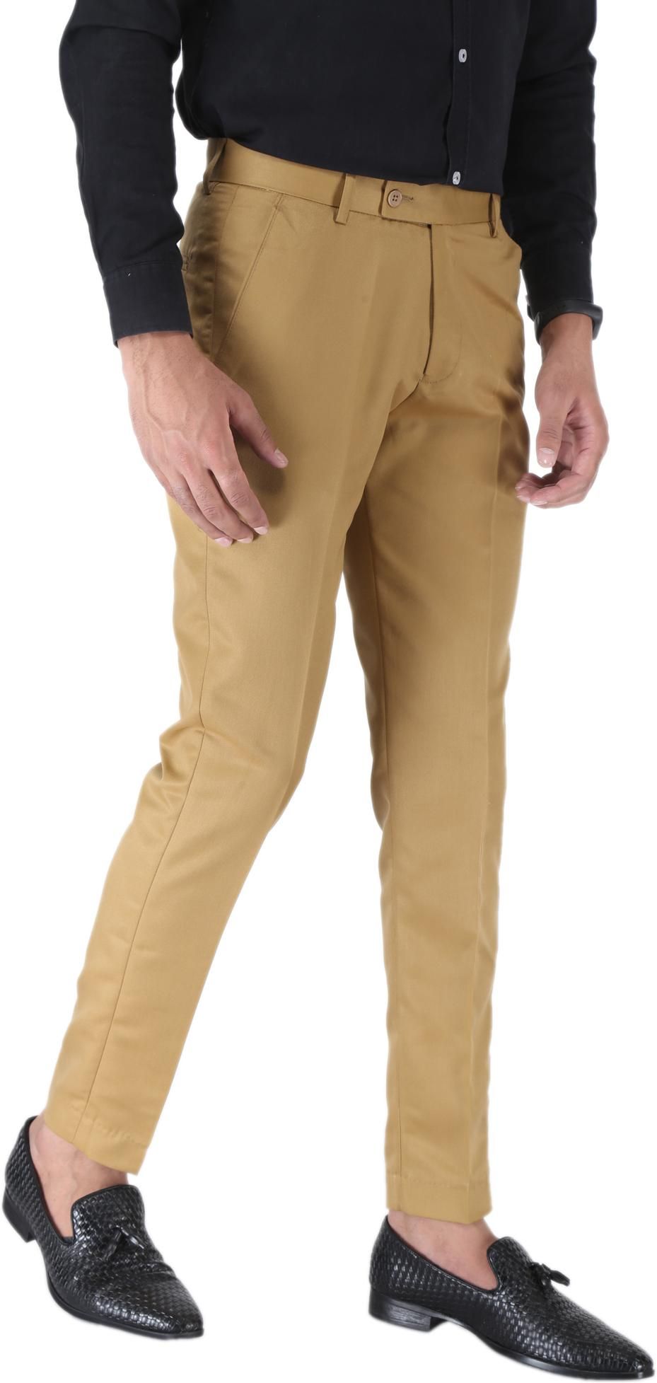 SREY Men Slim Fit Khaki Polyester Blend Trousers