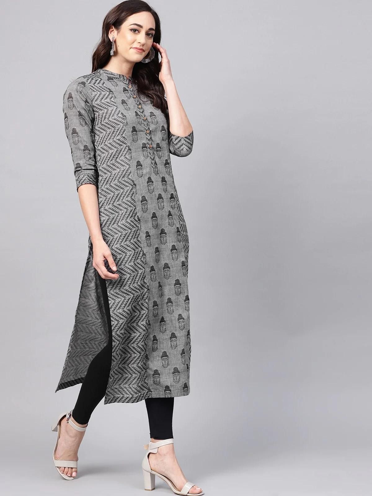 PANNKH Grey Handloom Buddha Straight Kurta