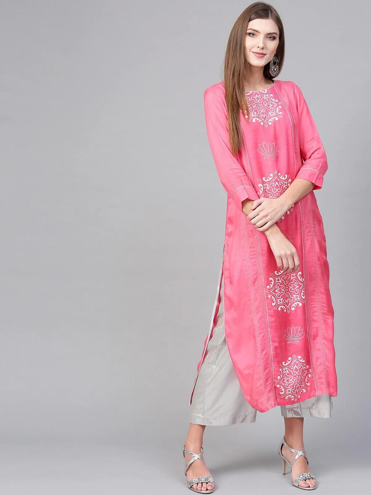 PANNKH Pink Lotus Inspired Printed Panelled Kurta