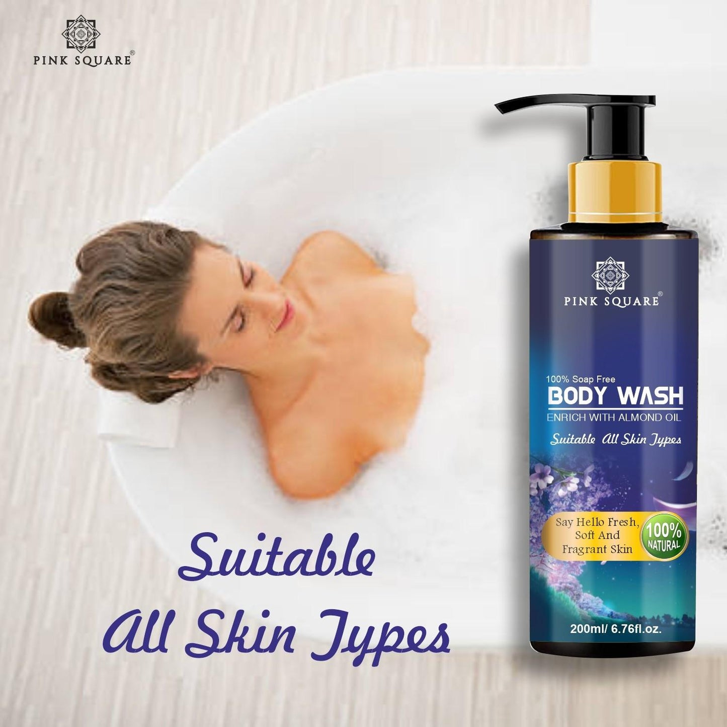 100%% Natural Ultra Rich Body Wash Enriched With Almond and Coconut Oil - For Skin Nourishment and Moisture Care 200 ml