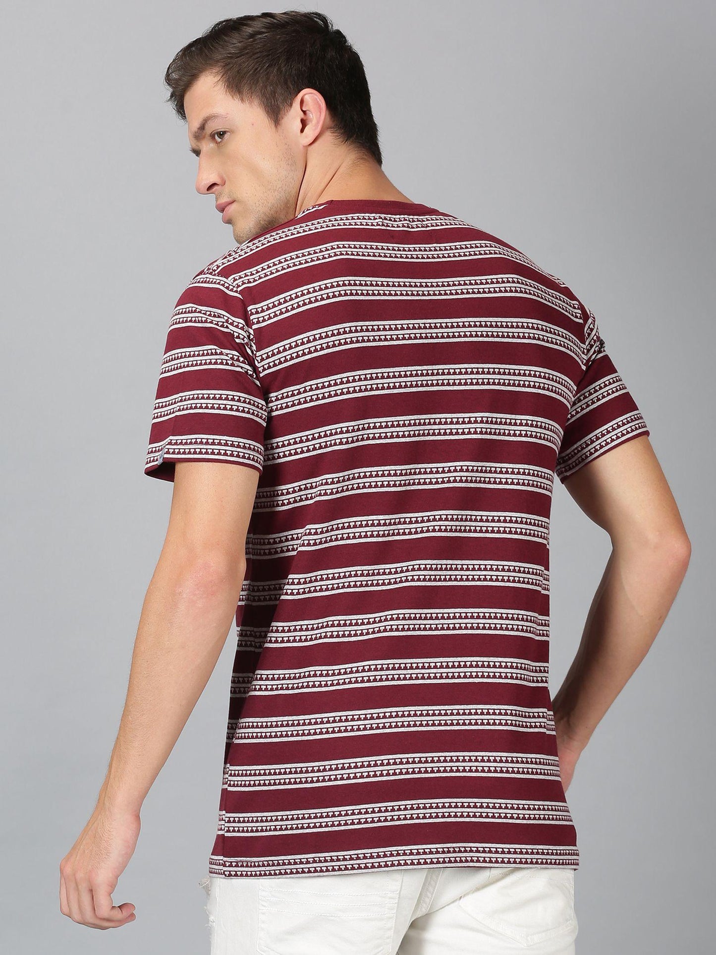 UrGear Cotton Stripes Half Sleeves Round Neck Mens Casual T-Shirt