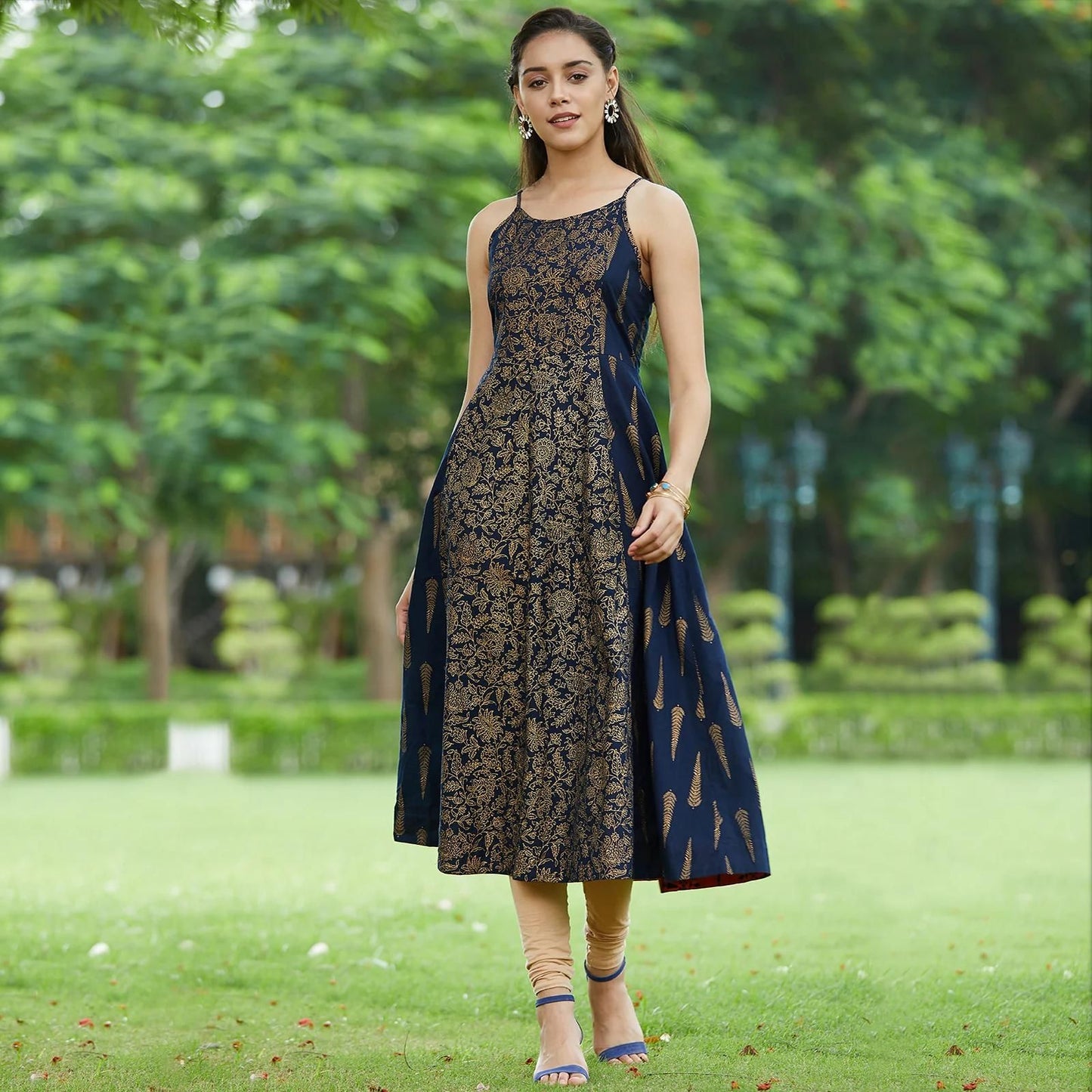 PANNKH Navy Blue Printed Strappy Kurta