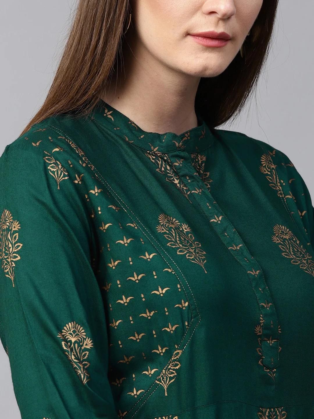 PANNKH Green Golden Print Straight Kurta