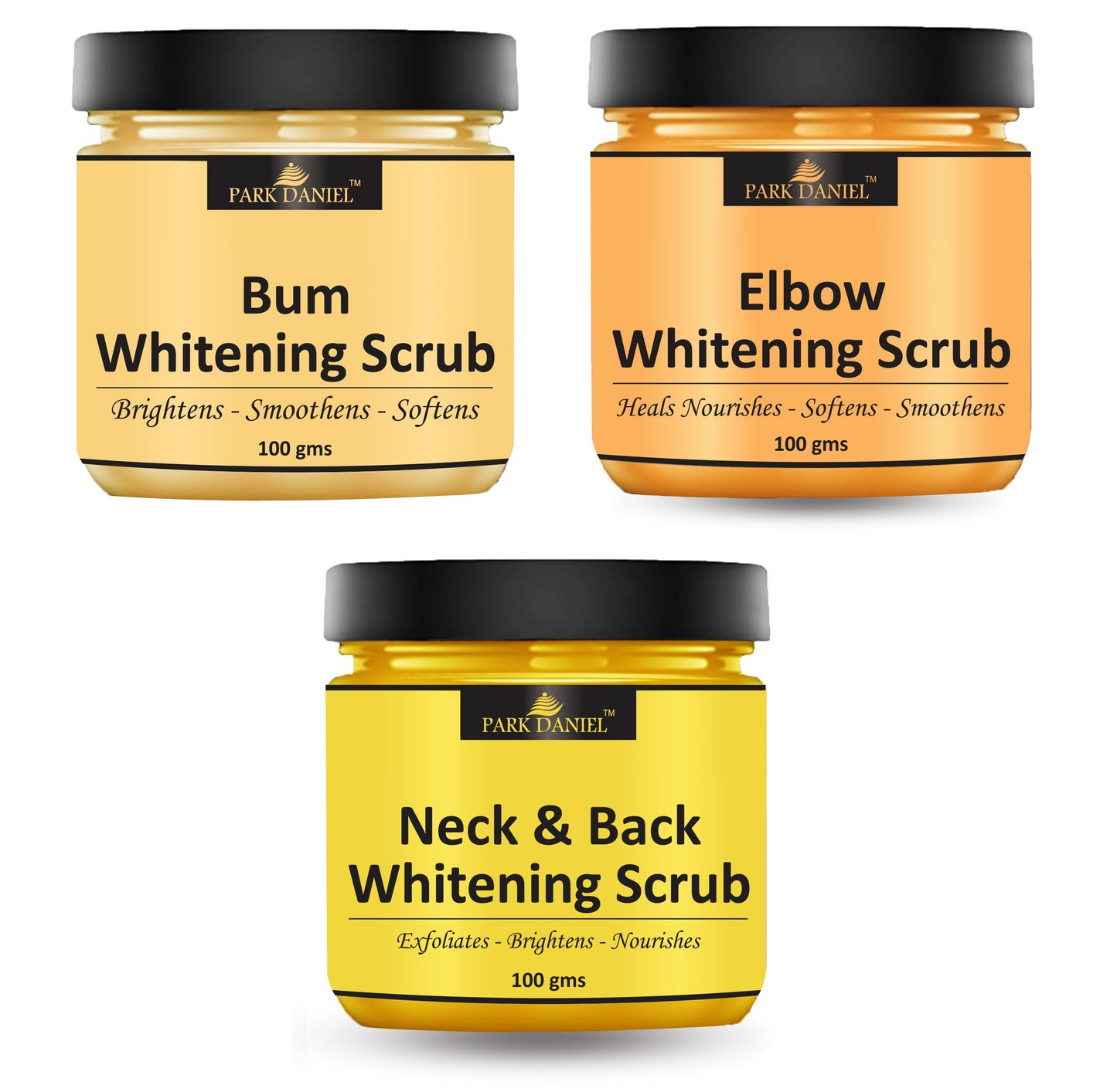 Park Daniel Bum, Elbow andNeck Back Whitening Scrub | Body & Facial Cleaning Scrub Skin Polishing Combo Pack of 3 100 gms(300 gms)