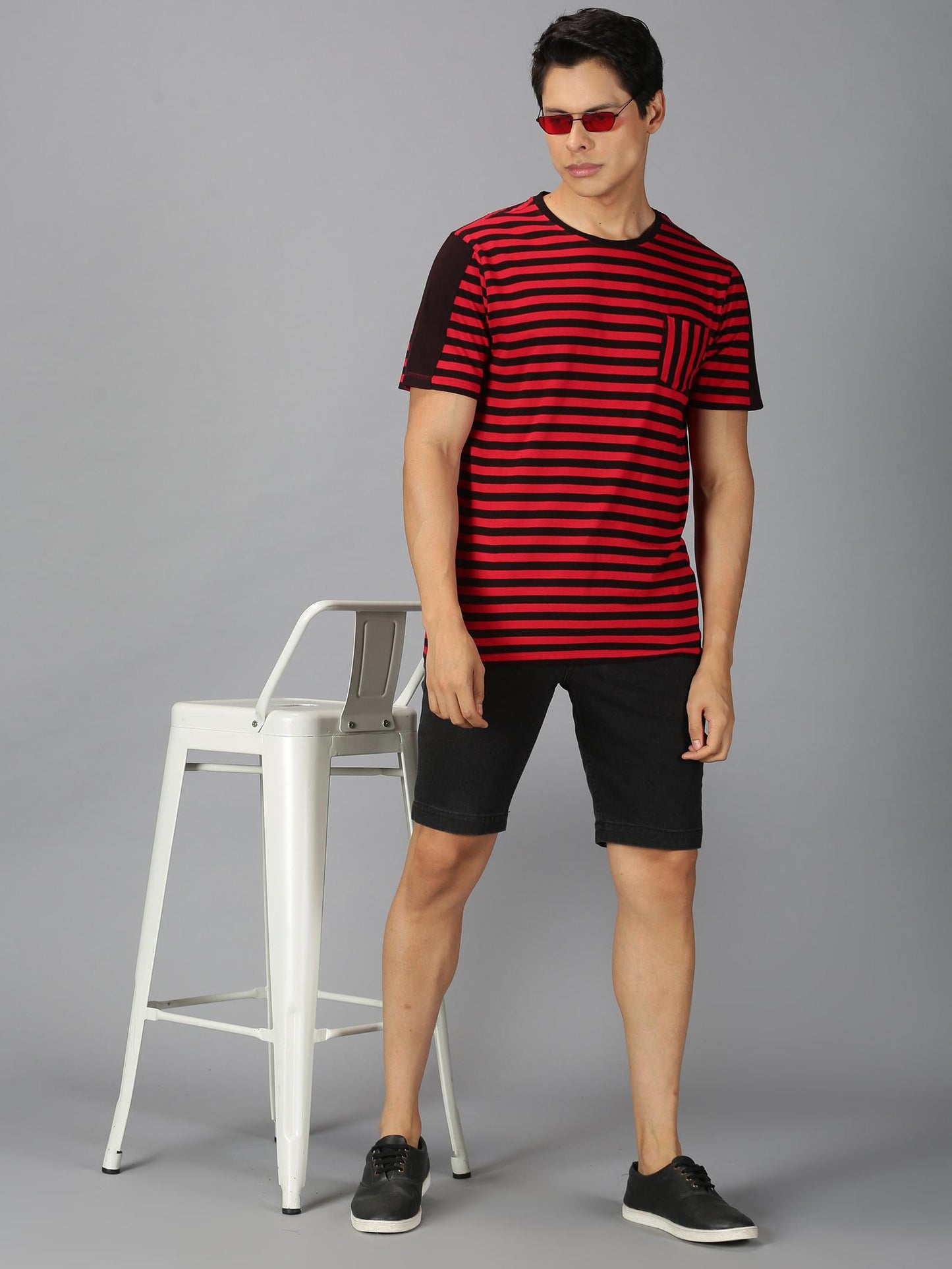 UrGear Cotton Stripes  Half Sleeves Mens Round Neck T-Shirt