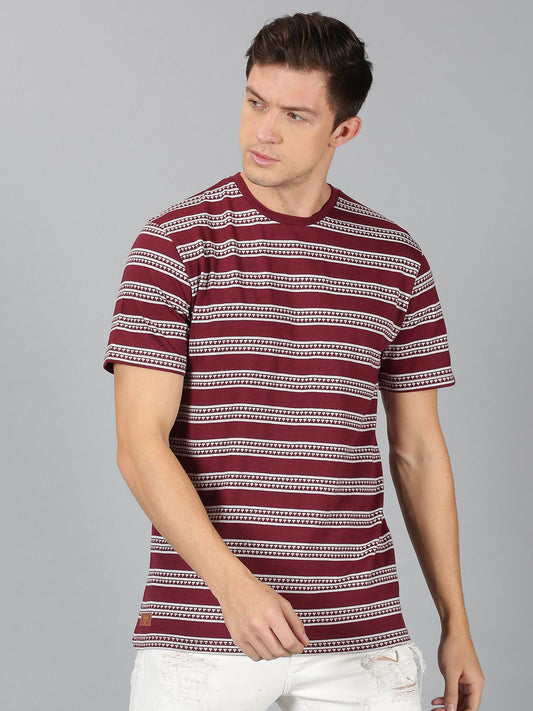 UrGear Cotton Stripes Half Sleeves Round Neck Mens Casual T-Shirt