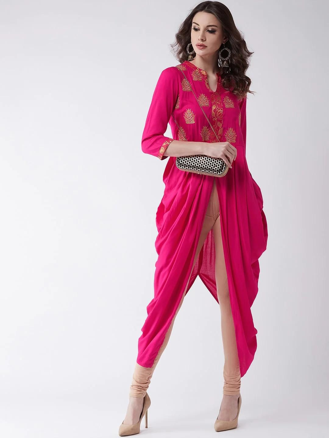 PANNKH Pink Embroidered Cowl Kurta