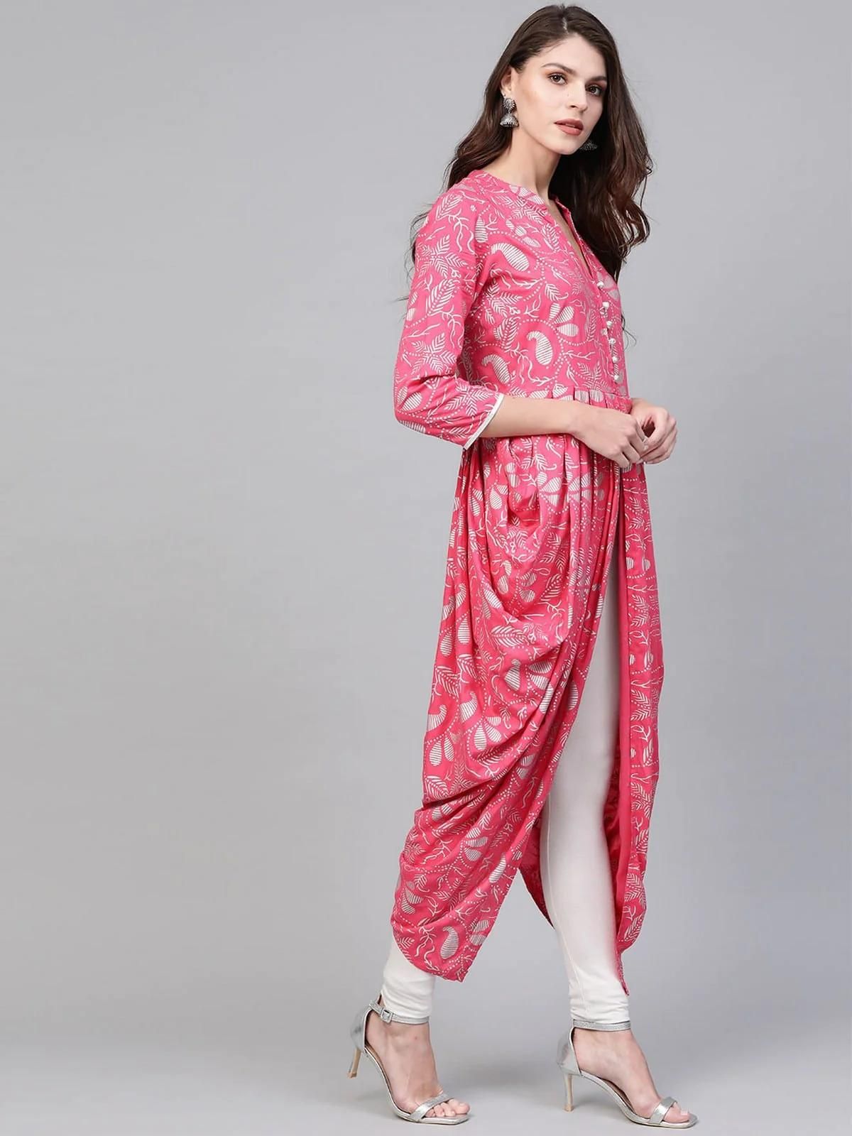 PANNKH Pink Foil Printed Cowl Kurta