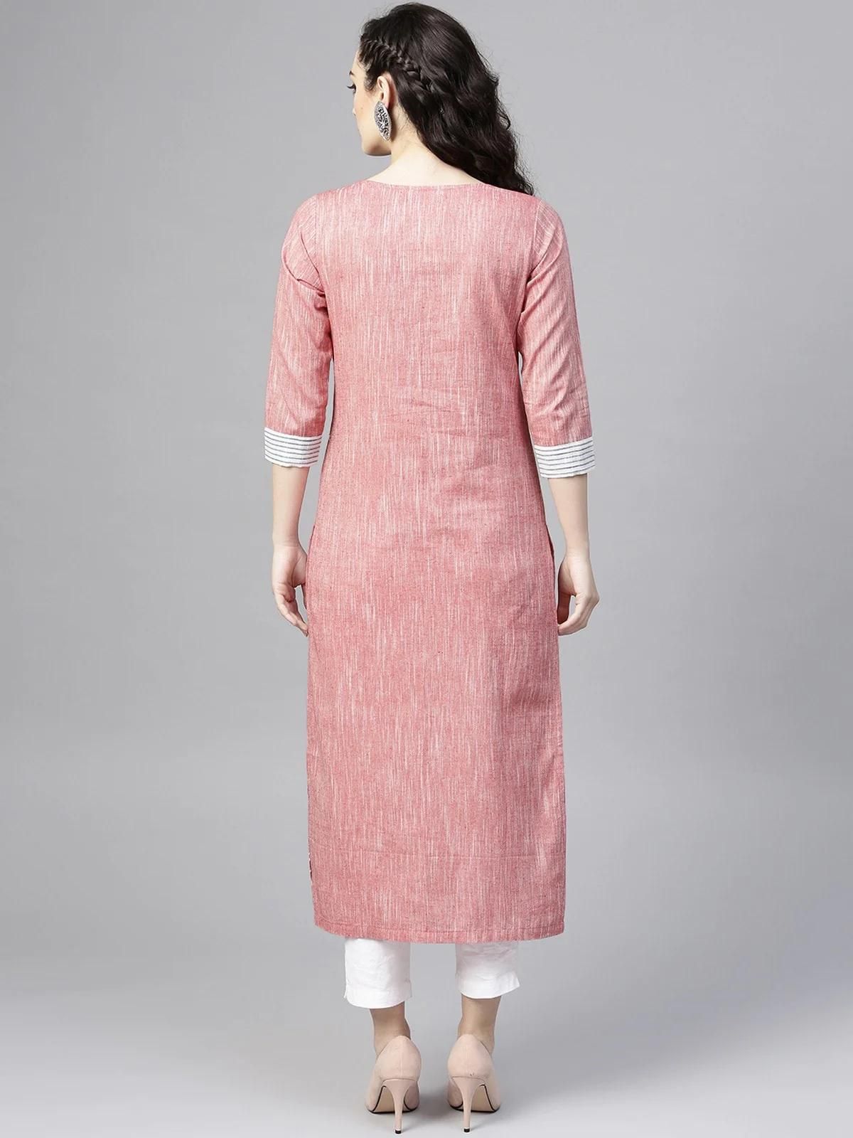 PANNKH Pink Madhubani Block Printed Chambray Kurta