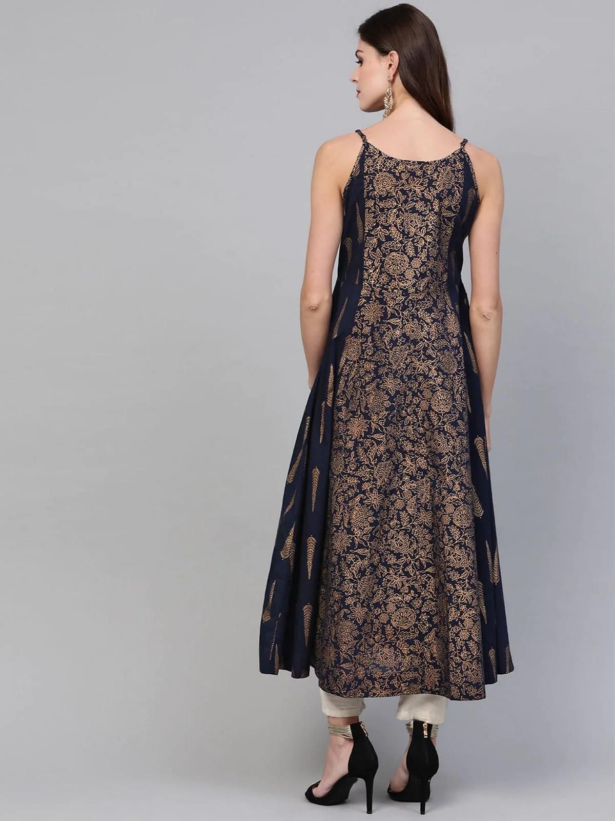 PANNKH Navy Blue Printed Strappy Kurta