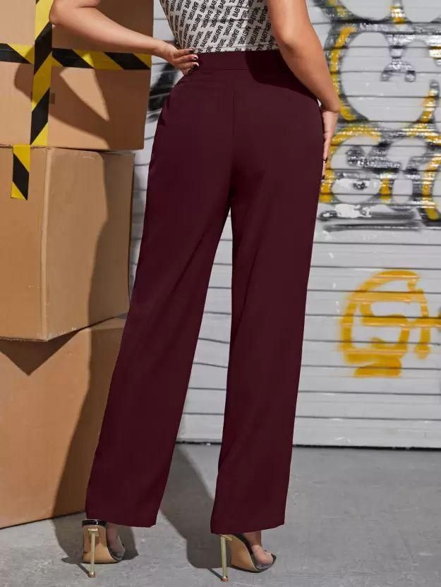 Elegant Maroon Lycra Solid Trousers For Women's