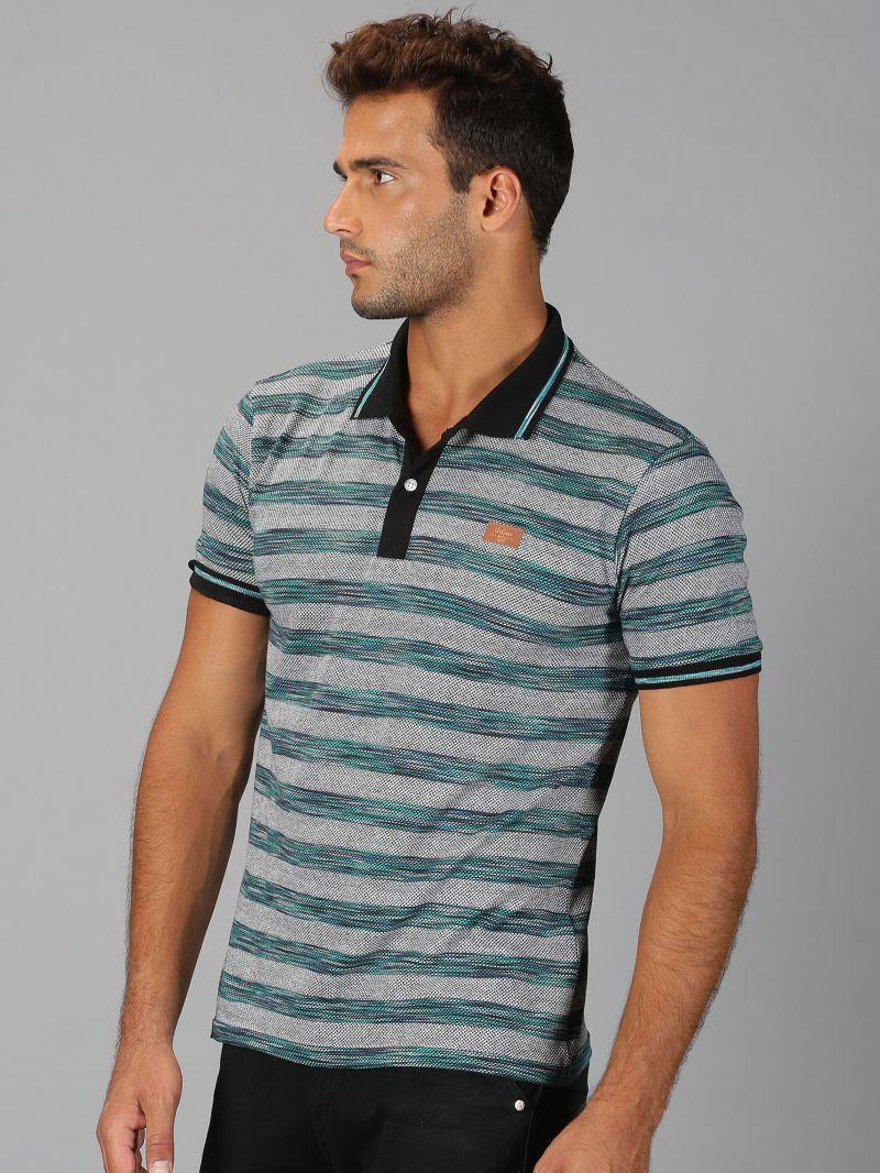 cotton Stripes Full Sleeves Mens Polo T-Shirt