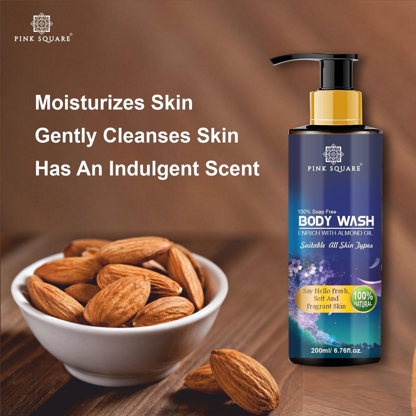 100%% Natural Ultra Rich Body Wash Enriched With Almond and Coconut Oil - For Skin Nourishment and Moisture Care 200 ml