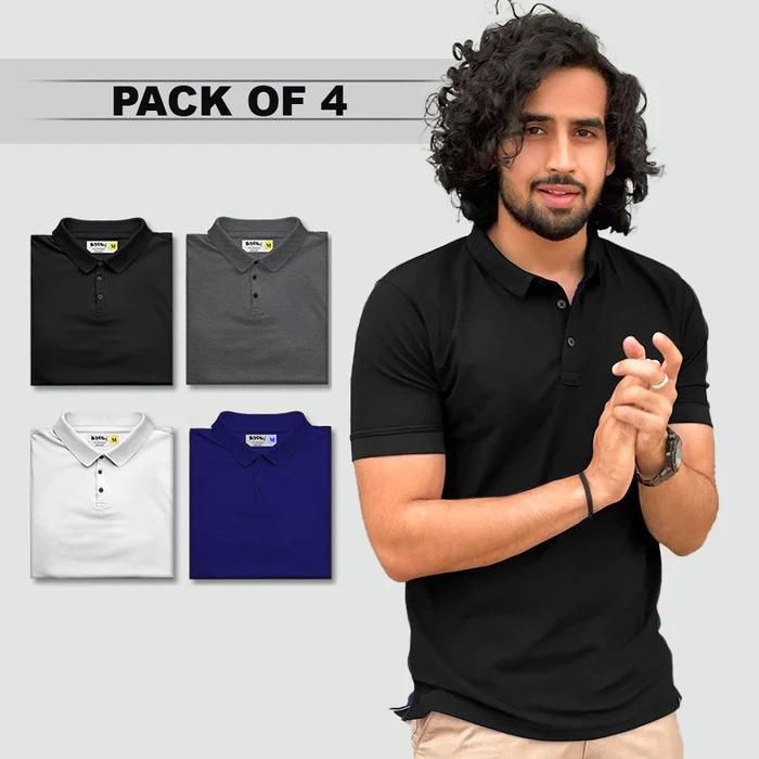 Poly Matte Solid Half Sleeves Mens Polo T-Shirt Pack Of 4