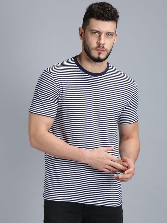 UrGear Cotton Stripes Half Sleeves Round Neck Mens T-Shirt