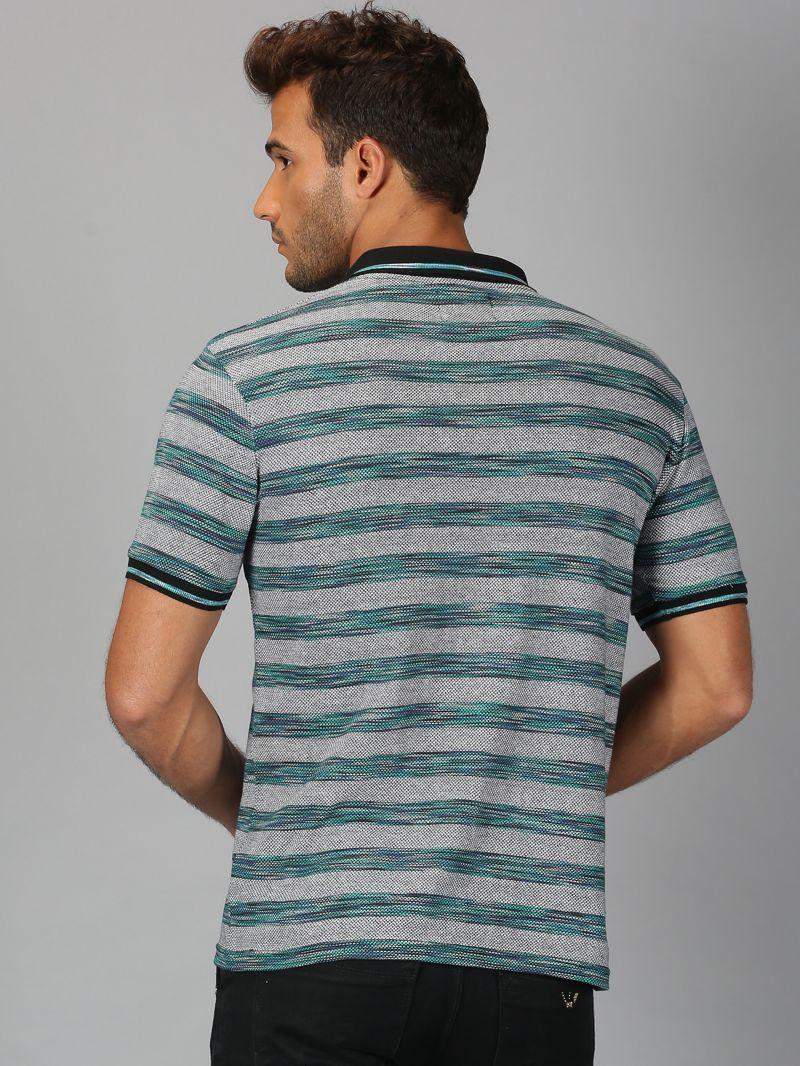 cotton Stripes Full Sleeves Mens Polo T-Shirt