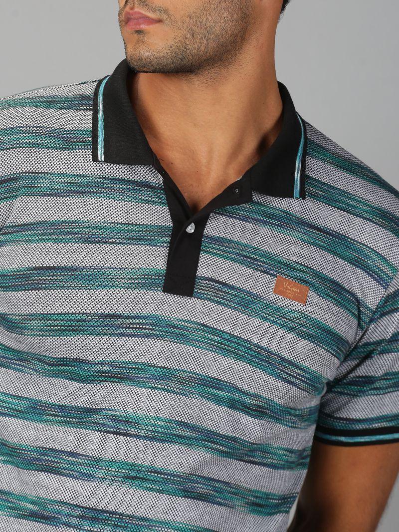 cotton Stripes Full Sleeves Mens Polo T-Shirt