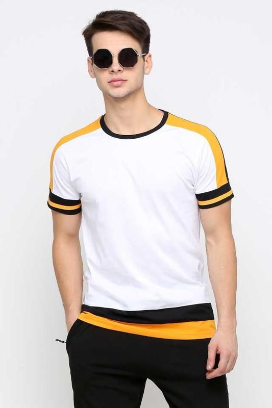 Cotton Blend Color Block Half Sleeves T-Shirt