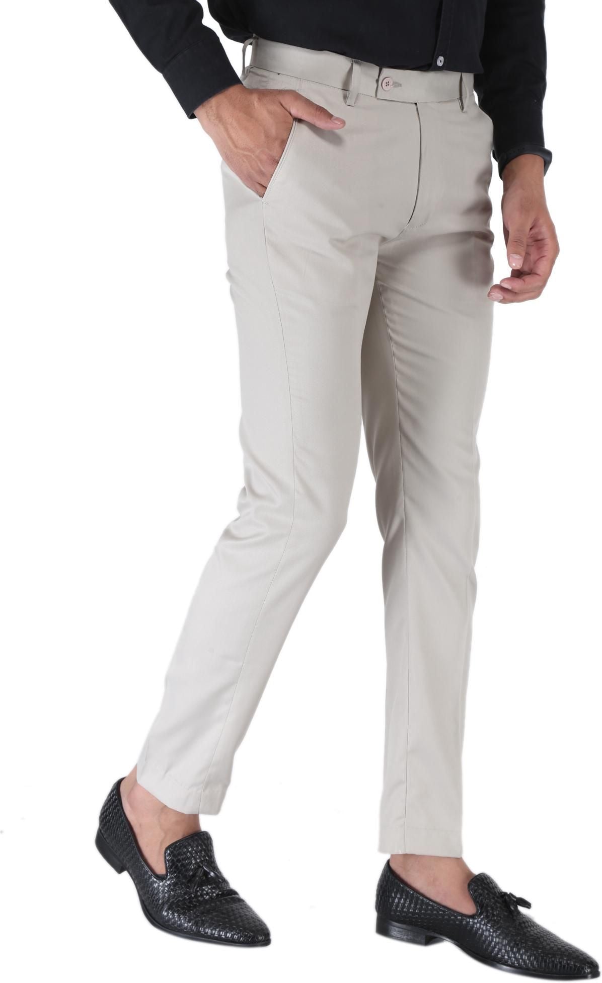 SREY Men Slim Fit Cream Polyester Blend Trousers