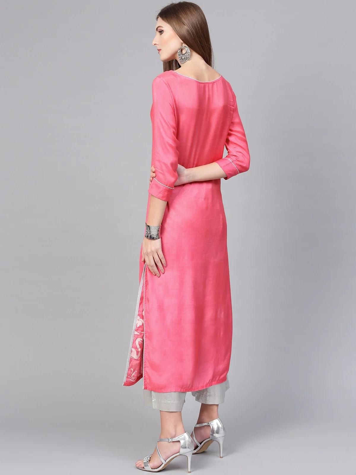 PANNKH Pink Lotus Inspired Swan Printed Kurta