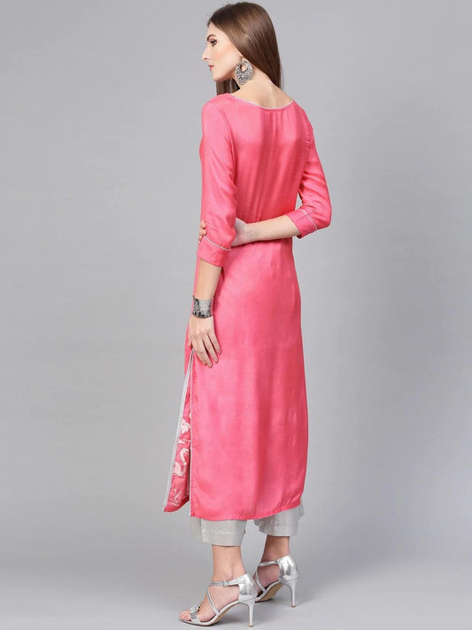 PANNKH Pink Lotus Inspired Swan Printed Kurta