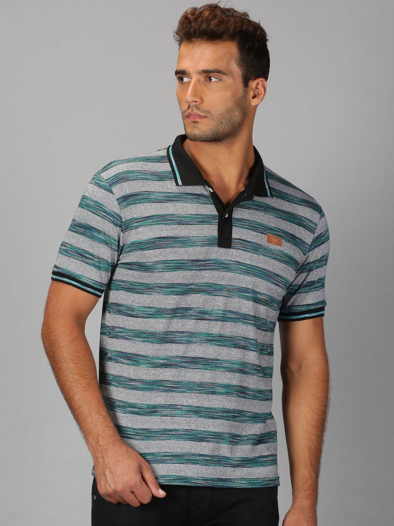 cotton Stripes Full Sleeves Mens Polo T-Shirt