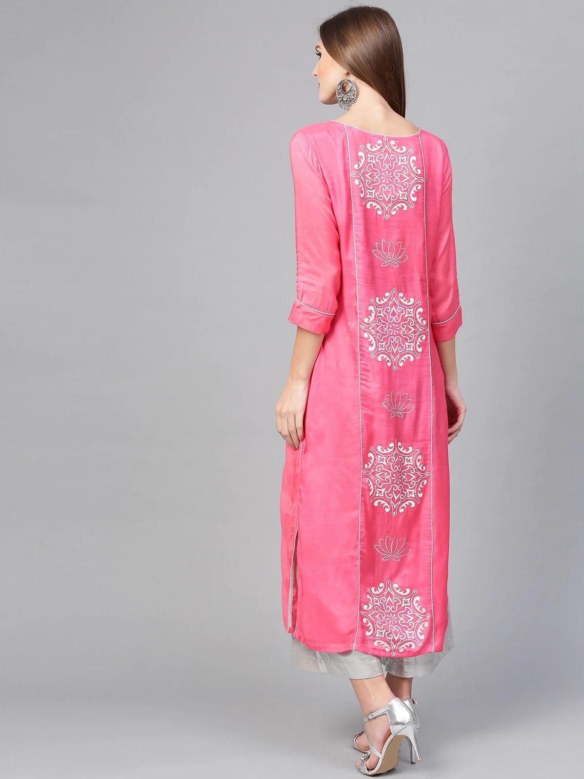 PANNKH Pink Lotus Inspired Printed Panelled Kurta