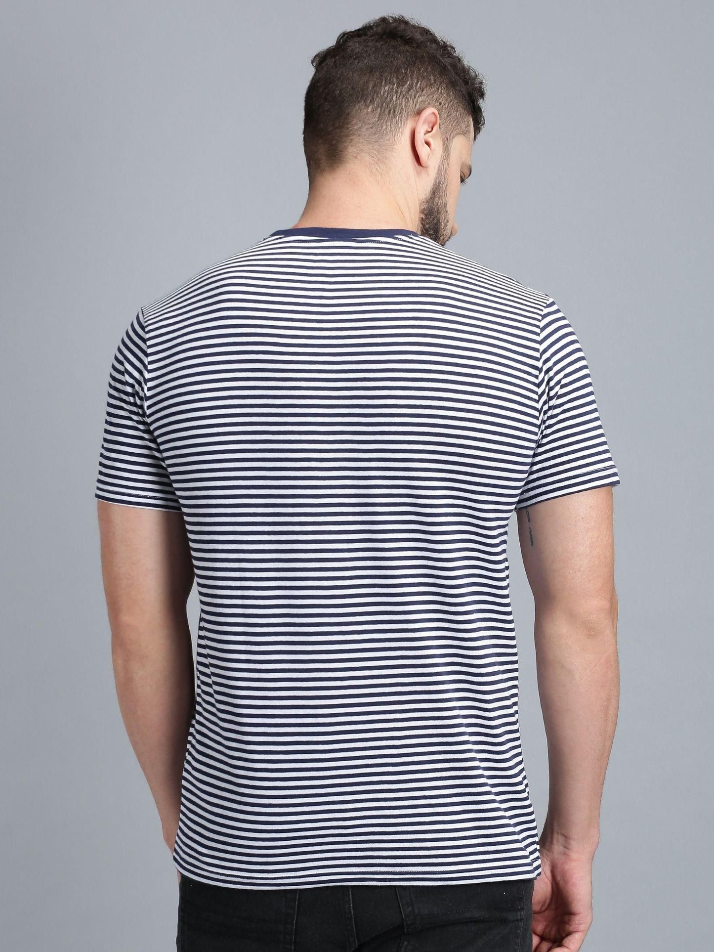 UrGear Cotton Stripes Half Sleeves Round Neck Mens T-Shirt