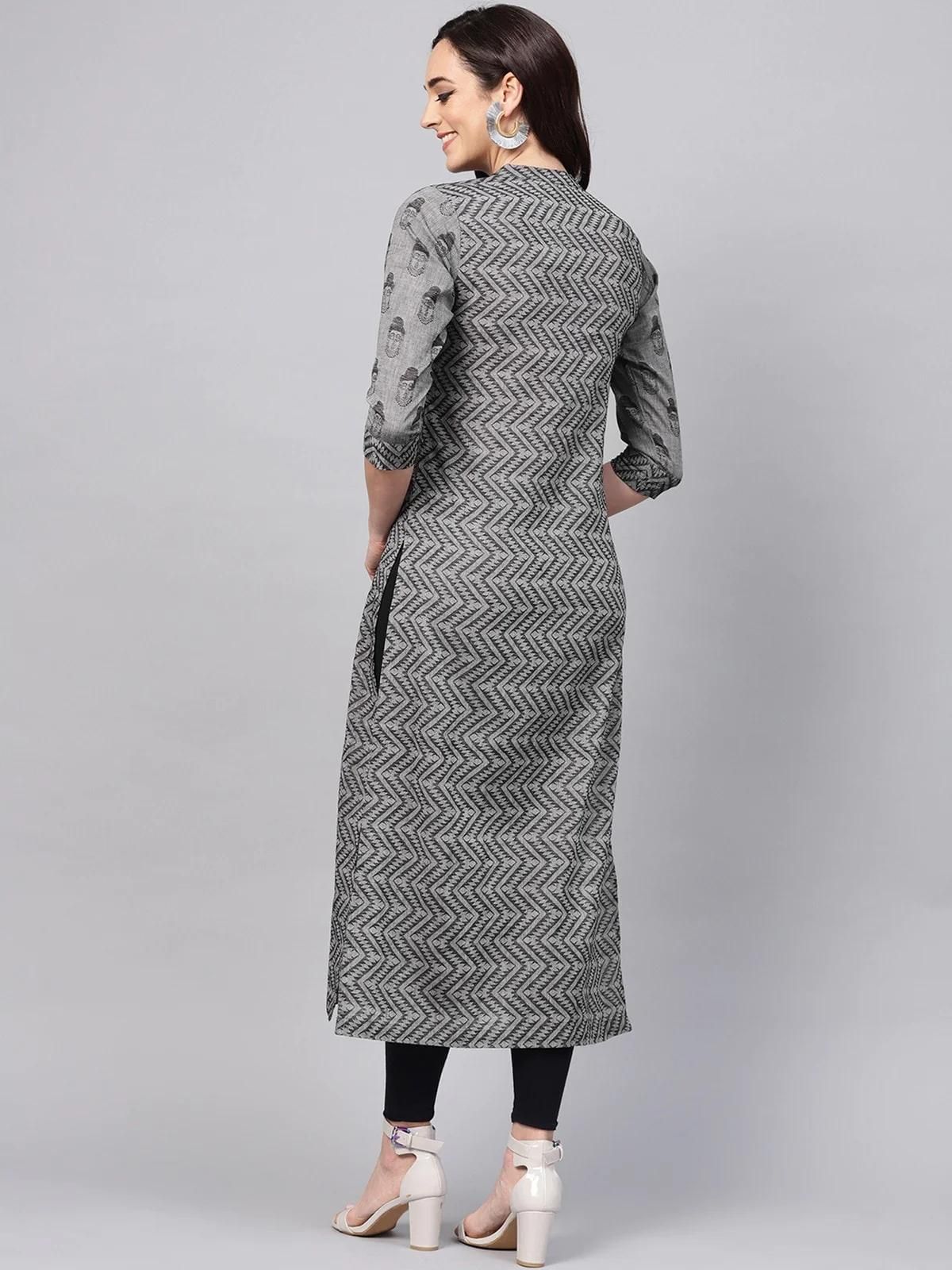 PANNKH Grey Handloom Buddha Straight Kurta