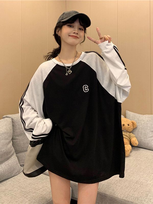 Women's Cotton Korean-style Loose Mid-length Long-sleeved T-shirt