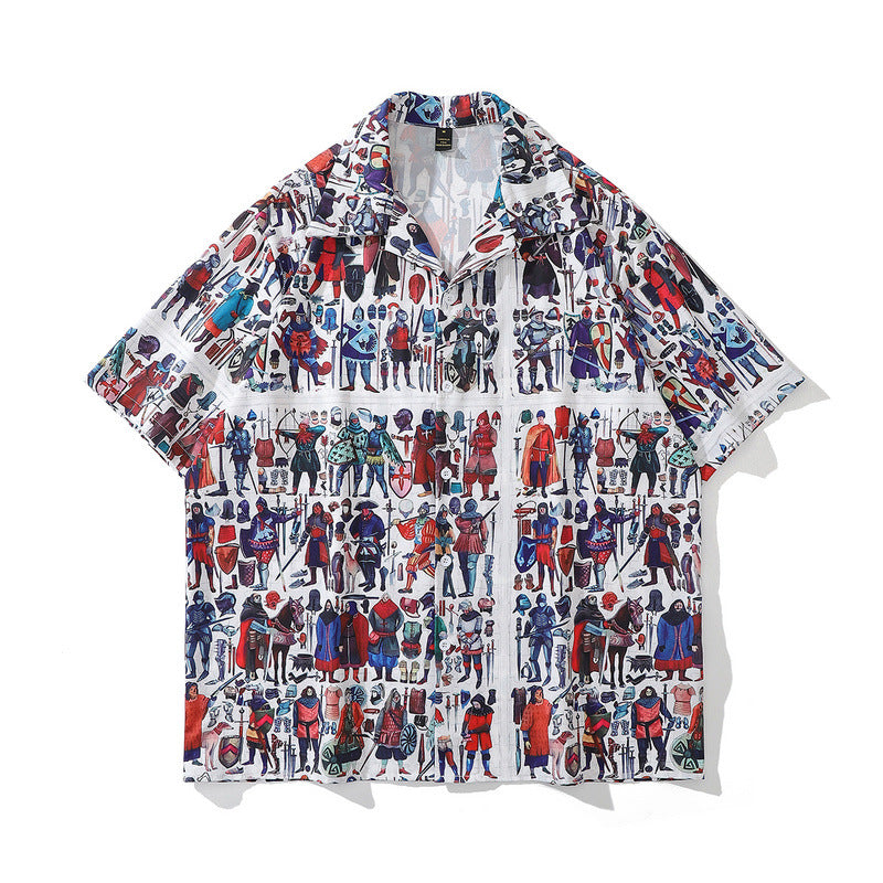 High Street Retro Full Print Short-sleeved Shirts For Men And Women